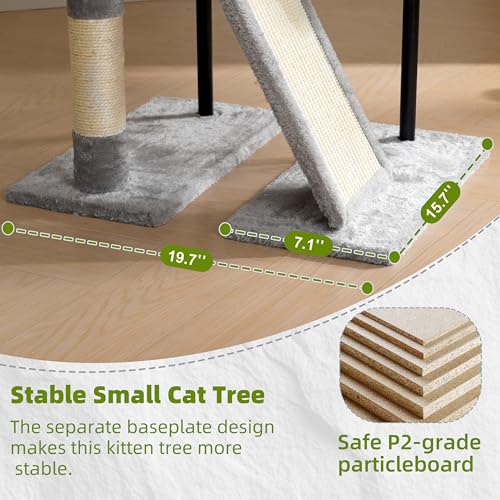 Image of Gitelsnour Cat Tree Tower for Indoor Cats, Top Platform with Toy, GCT006SW | 49.2 inch Cat Condo House, Sturdy Base, Scratching Post & Board, 3 Balls, Hanging Basket, Small Cats and Kittens, Light Gray