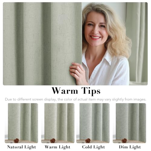 Image of H.VERSAILTEX Linen Blackout Curtains Durable Thick Textured Linen Look 100% Blackout Patio Door Curtain Anti Rust Grommet Extra Wide Sliding Door Curtain Panel, W100 x L96 inch - Sage