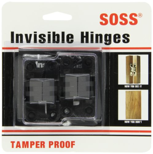 SOSS Mortise Mount Invisible Hinges with 4 Holes, Zinc, Black E-Coated Finish, 2-3/8