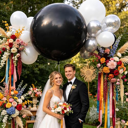 Image of 5Pcs Black Big Balloons 36 Inch, Round Large Latex Party Balloons for Birthday Wedding Decorations