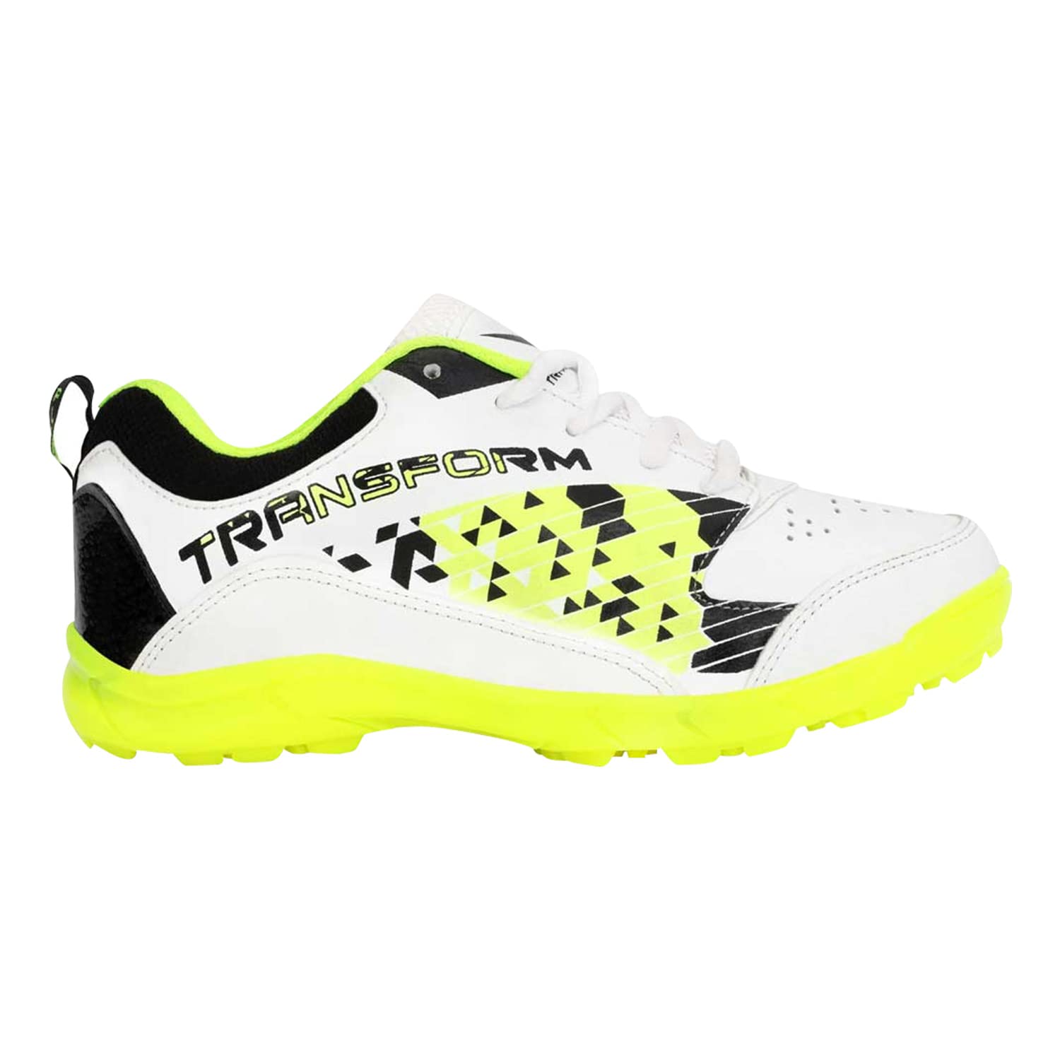 vickytransform Boy Player Cricket Shoes Lightweight Sneakers with Anti Slip Sole Design Ideal for Running, Camping, Gyming (UK-5, Neon Yellow/White)