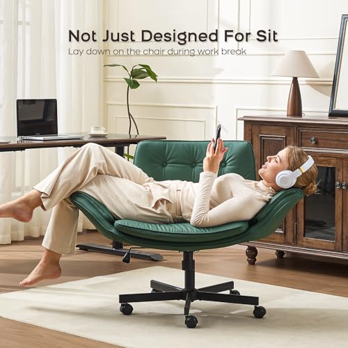 Image of amseatec Criss Cross Office Chair, PU Leather Vanity Chair with 5-Level Adjustable Armrests & Swivel, Ergonomic Criss Cross Chair for Home Office Bedroom Makeup（Green）
