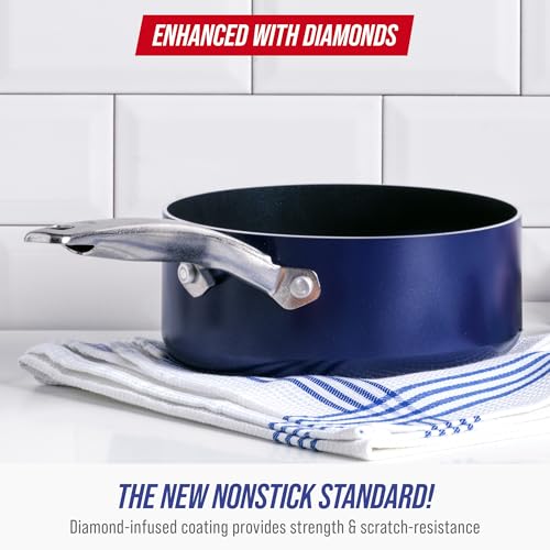 Blue Diamond Nonstick, Non-Toxic PFAS-Free 2QT Saucepan with Lid, Dishwasher & Oven Safe, Stay Cool Handle, Blue - Image 3