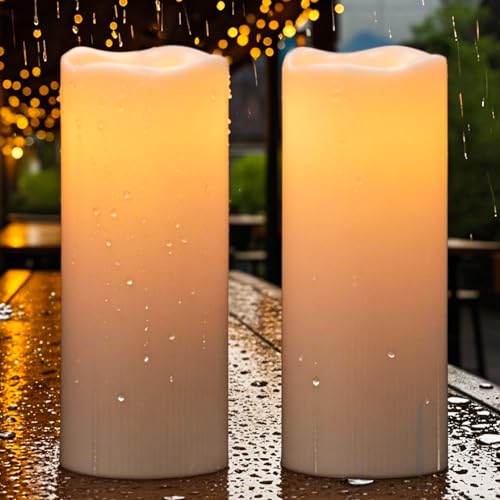 Eldnacele Solar LED Kerzen für Außen SolarKerzen Outdoor Wasserdichte Solarleuchte Akku Campinglampe Flammeneffekt Flackerlicht AUTO Dämmerungsschalter Set mit 2 Stück (Ø10 x 25 cm Creme)