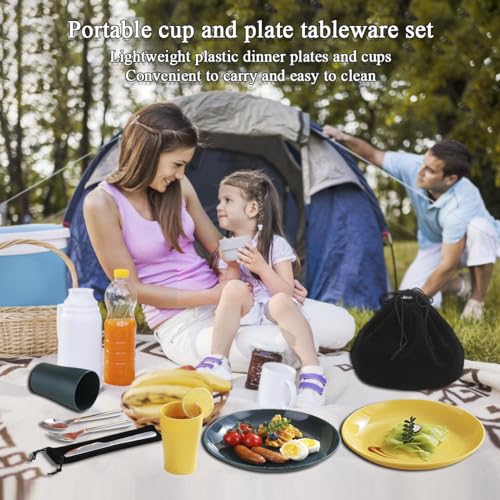 Evanda Camping Cutlery Set 10 Piece, Reusable Light Weight Mug, Plate And Stainless Steel Cutlery Set including Black Bag - Image 3