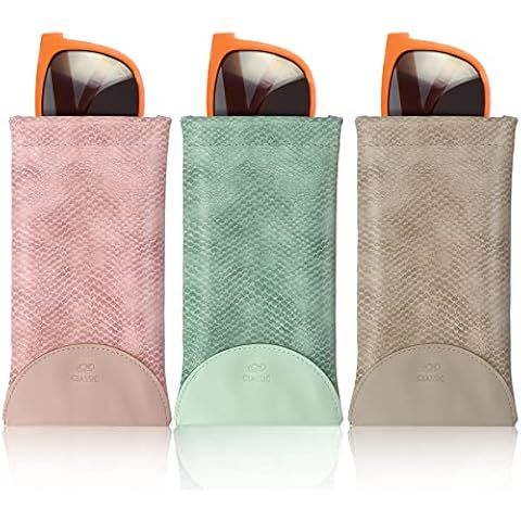 Newthinking Soft Glasses Case for Women, 3PCS Portable Soft PU Sunglasses Bag Pouch Waterproof, Travel Leather Spectacle Case for Women Cover