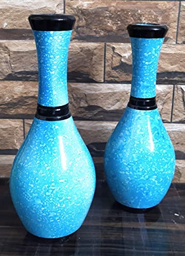 Naha Décor Wooden Handcrafted Artificial Flower Vase/Pot for Table Decoration for Ideal for Home Hotel & Restaurant (Size: 30 cm /11.8 inch Height and 12cm/4.7inch Width) (Sky Blue)