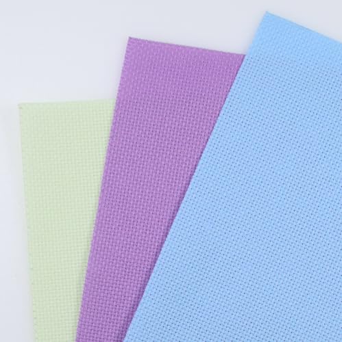 Image of KCS 3 pc of 15 inch x 18 inch(38cmx45cm) Counted Cross Stitch Cotton Aida Cloth Needlework Rolled Fabric Box,16CT,Light Green+Lavender+Light Blue