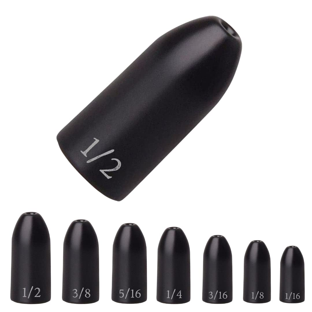 Reaction Tackle Tungsten Worm Weights for Bass Fishing - Bullet Shaped Sinkers/Fishing Weights - for Texas Rig and Carolina Rig/Size Stamped