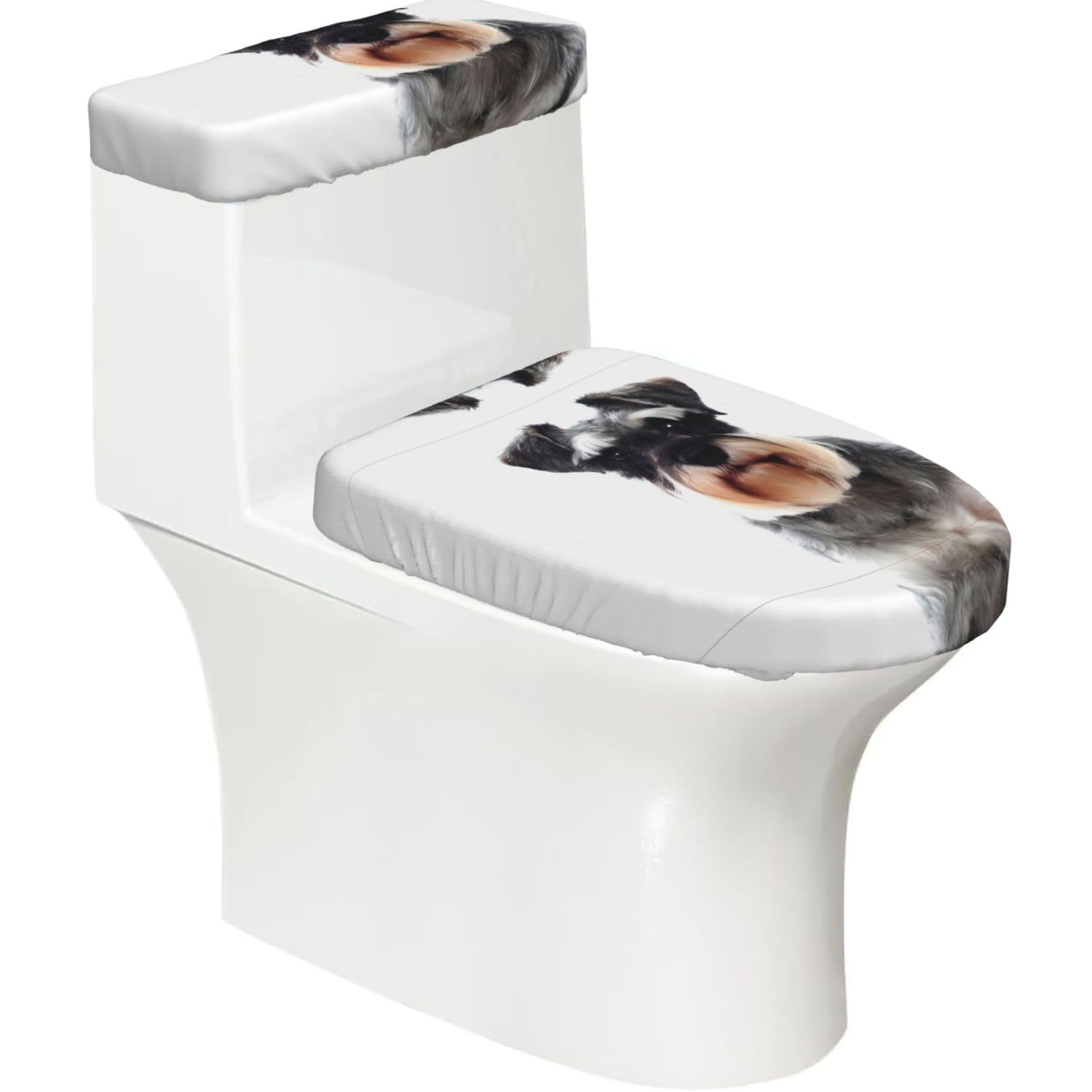 Well-Behaved Schnauzer 2-Piece Toilet Seat Cover Set with Tank Lid, Elastic Fit for U-Shape & Elongated Toilets, Bathroom Decor, Housewarming Gift
