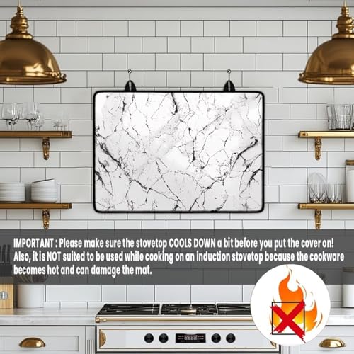 Image of Poceacles Glass Stove Cover Cooktop Protector Foldable Electric Stove Top Protector Non-skid Countertop Protector Washer Dryer Top Cover for Home Decor, White Black Marble