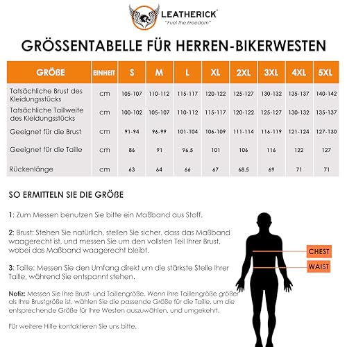 Leatherick Herren SOA Jeanskragen Motorradweste mit tiefen Taschen schwarz (L)