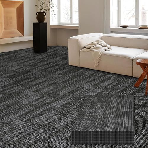 Carpet Tiles 24'x 24' Squares Carpet Reusable,18 Tiles, Non Slip Easy DIY Installation Seamless Floor Tiles Rug for Bedroom Living Room Office etc
