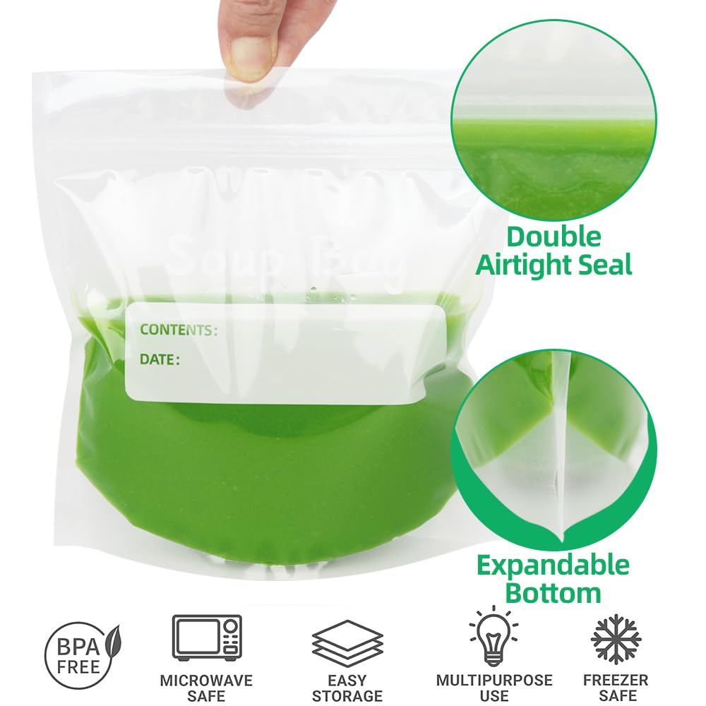 20 bolsas de almacenamiento de líquidos reutilizables para almacenar sopas, chilis, salsas boloñesas, curries, cualquier líquido (500 ml)
