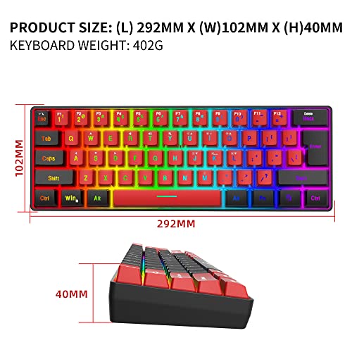 Image of Snpurdiri 60% Wired Gaming Keyboard, True RGB Mini, Waterproof Small Compact 61 Keys for PC /Mac Gamer, Typist, Travel, Easy to Carry on Business Trip (Black-Red)