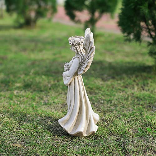 Angel Garden Statue Holding A Floral Wreath, Angel Memorial Figurine For Patio, Lawn, Yard, Memorial Gift Bereavement Gifts Religious Gifts Sympathy Gift Cemetery Grave, Ployresin 11.8 Inch #TOP7
