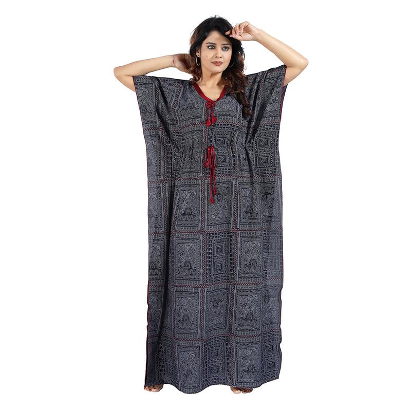 Kaftan Printed Cotton Maxi Dress/Nighty/Nightdress for Ladies/Girls/Women | Free Size-image-8