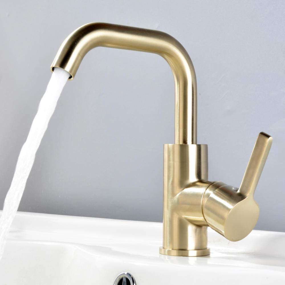 ASerZenith Basin Faucet 360 Rotation Deck Mounted Bathroom Sink Faucet Single Handle Crane Cold Hot Mixer Tap-Brushed Gold(Brushed Gold)