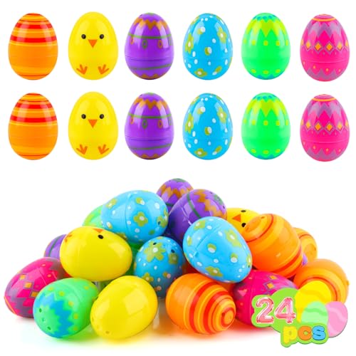 Hyran Huevos Pascua, 24 Pcs Huevos de Plastico, Huevos Sorpresa, Huevos de Pascua para Decorar, para Caza de Pascua, Regalos para Niños y Recuerdos de Fiesta (B)