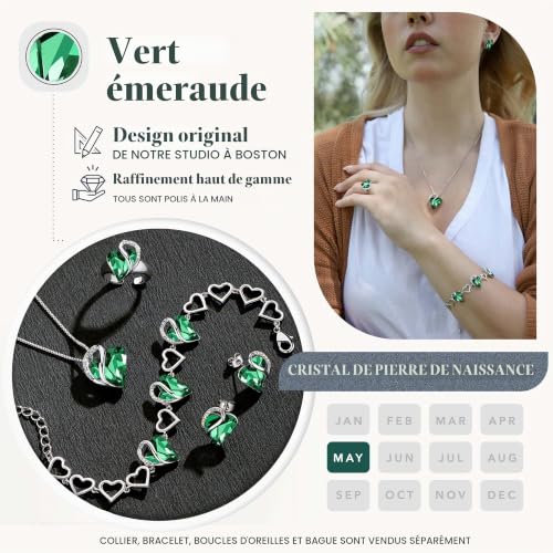 Leafael Cadeau Fête des Mères Bracelet Femme Cœur Pierre de Naissance avec Cristaux Bijou Femme Argent Hypoallergénique Chaîne 7 + 2 Pouces avec Coffret Cadeau – vue 4
