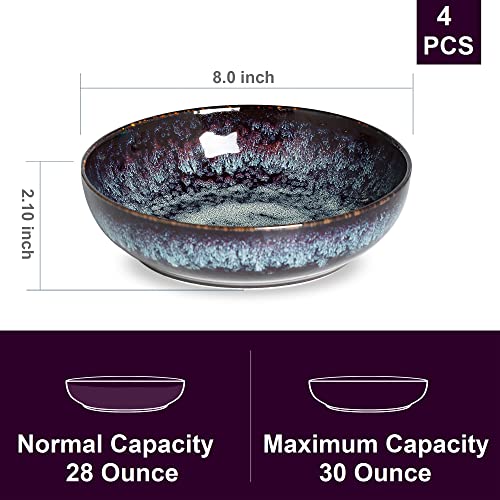 Speckled Bluish Purple 30oz Ceramic Pasta & Dinner Bowl Set of 4 - Microwave Safe