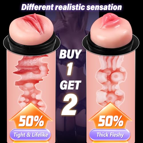 Image of Adults Sex Toys Male Masturbator, Vibrating Masturbator Squeezable Pocket Pussy for Men with 2 Realistic Textured Vagina, Plump and Soft Fleshy Masturbating Stroker Toys, Adult Sex Toys for Men