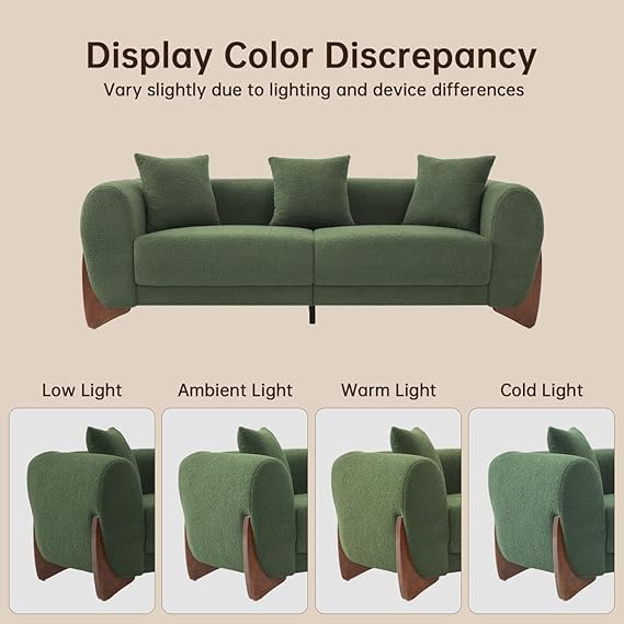 Image of Upholstered 3 Seater Sofa Three Seater Sofa with Wooden Legs for Living Room Hotels & Offices (D-2 Green 3+1)