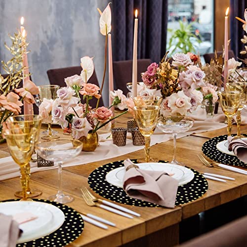 Datyiiha 50 Pcs 14 Inch Black And Gold Foil Paper Place Mats Golden Polka Dots Round Placemats Disposable Decorative Table Mats For Wedding Banquet Party Home Dining Table Decor thumb #4