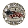 Primitive Patriotic Star Spangled Banner American Flag Clock Number Silent Non Ticking Round Wall Clock Wall Clock for Living Room Bedroom Kitchen and Dining Room Home Decoration