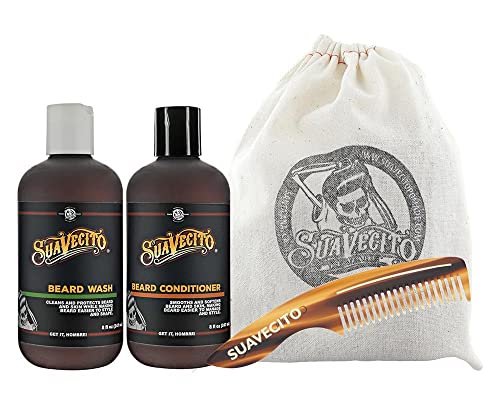 Suavecito Beard Wash Kit Men's Grooming & Cleansing Avocado Oil Shea Butter Olive Oil Nourishing Wash, Conditioner, Comb, Travel Bag #TOP16