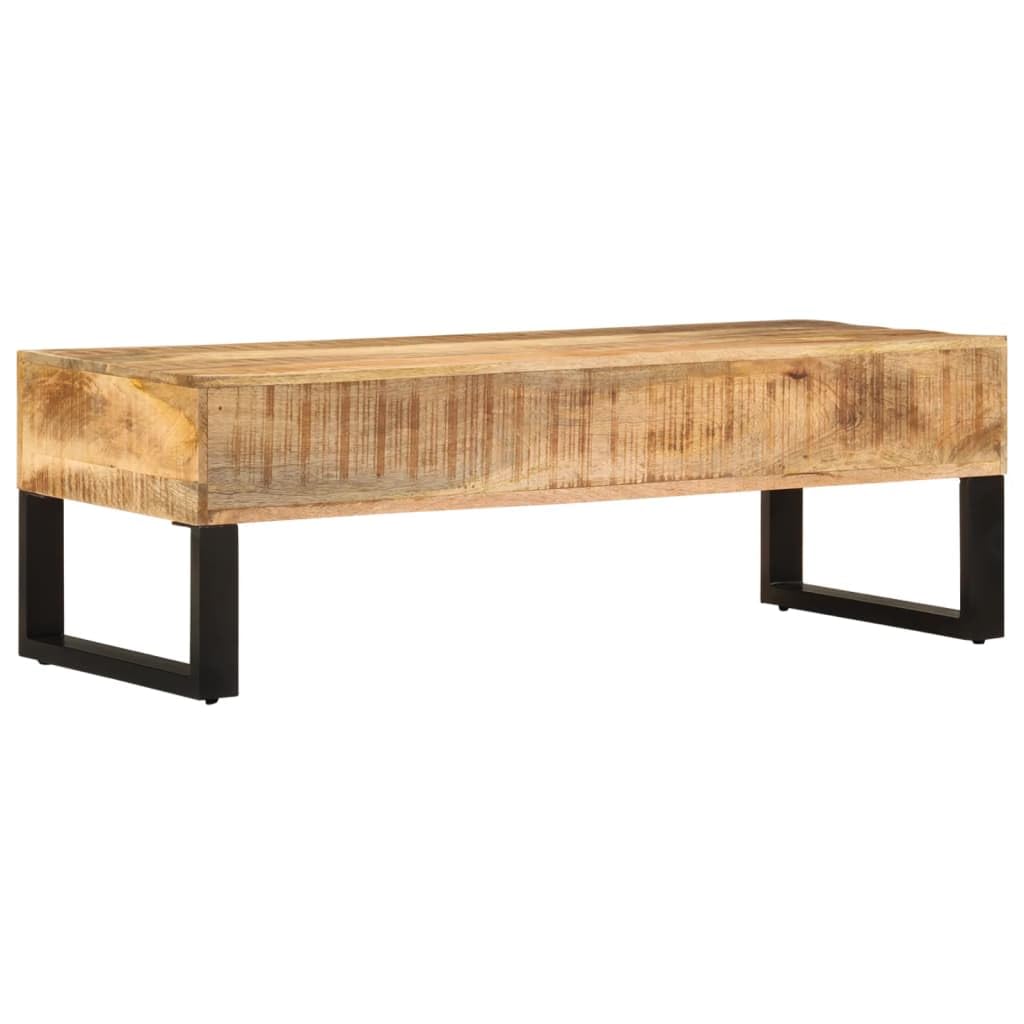Generic Stolik Kawowy z 3 Szufladami, Naturalny + Czarny, 110 X 50 X 38 Cm, Lite Drewno Mango, Meble Domowe do Salonu, Sprzęt Multimedialny, Książki i Czasopisma