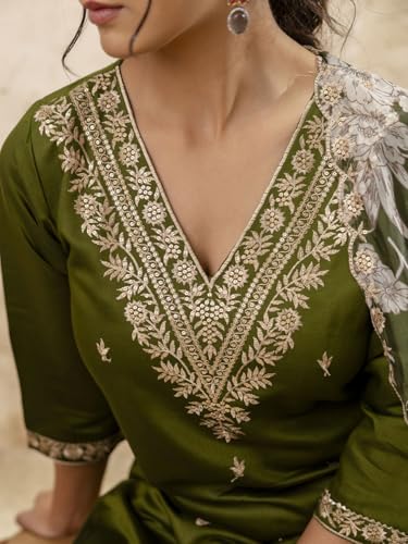 Image of VredeVogel Kurta Set with Dupatta | Embroidered Viscose Rayon Kurta Pant Set for Women | Women's Ethnic Casual Kurti Set
