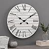 FirsTime & Co. White Farmhouse Shiplap Wall Clock, Large Vintage Decor for Living Room, Home Office, Round, Wood, Boho, 18 inches