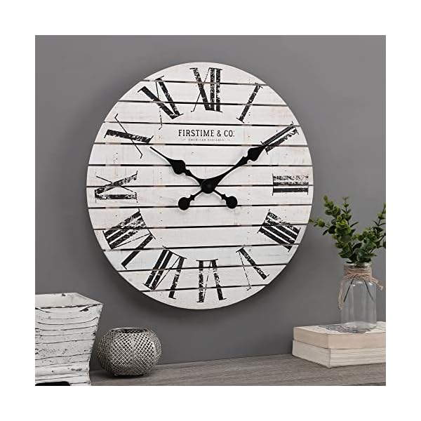 FirsTime & Co. White Farmhouse Shiplap Wall Clock, Large Vintage Decor for Living Room, Home Office, Round, Wood, Boho, 18 inches