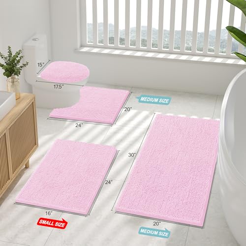 Smiry Luxury Chenille Bathroom Rugs 36x24, Extra Soft and Absorbent Shaggy Bath Mat, Machine Washable, Non-Slip Plush Carpet Runner for Tub, Shower, and Floor, Home Decor Accessories, Pink