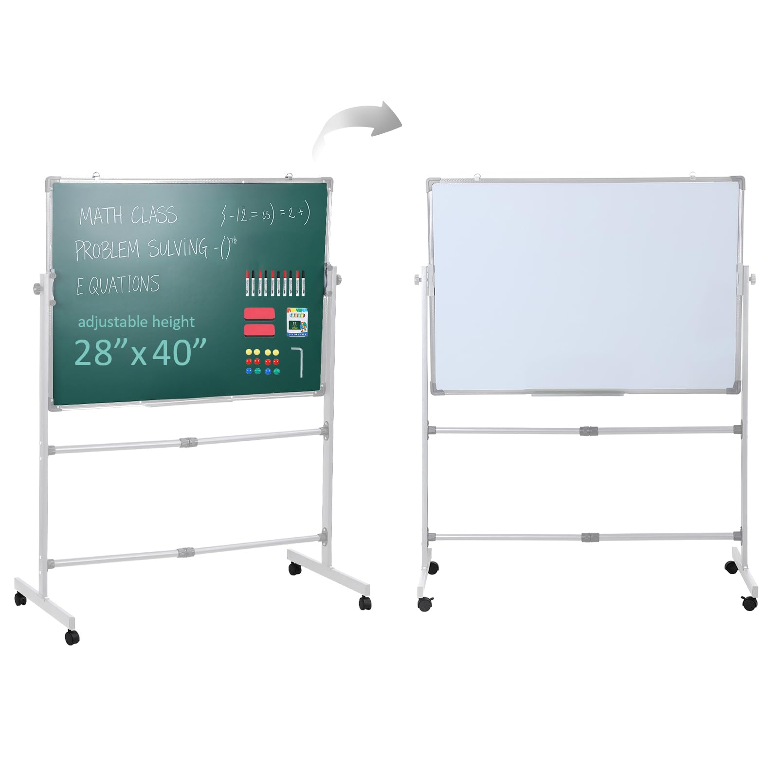 Fianao Double-Sided Mobile Whiteboard 60x90cm with Casters & Stand - Adjustable Height Magnetic Dry-Wipe Board for Office, Classroom & Home Use | Includes Pens & Eraser (70×100cm)