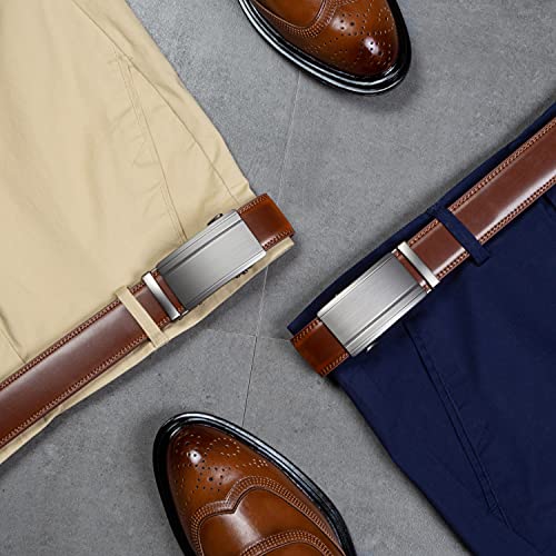 Image of Founders & C Mens Belt 2 Pack,Leather Ratchet Click Belt Dress with Slide Buckle 1 3 /8 inch in Gift Set Box- Size Adjustable