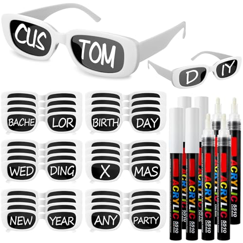 Image of Flutesan Personalized Rectangle Sunglasses with Marker Pens for Adult DIY Custom Birthday Wedding