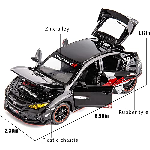 Image of DARVICE 132 Civic Type R Toy Car Diecast Metal Model Toy Car for Kids with Openable Door Light Sound Pullback