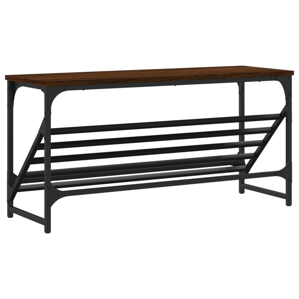 Schuhregal Braun Eichen-Optik aus Holzwerkstoff mit pulverbeschichtetem Stahlgestell 90x30x45 cm, platzsparende Schuhablage und Organizer für Flur, Diele, Eingangsbereich
