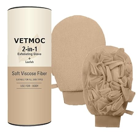 VETMOC 2 in 1 Exfoliating Glove Body Scrub for Bath Shower Spa Hand Exfoliator Gloves Dead Skin Remover Tan Removal Deep Exfoliating Gloves for Soft Skin bath brush for dead…