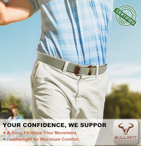Image of BULLIANT Men's Woven Braided Stretch Web Golf Belt 1 3 /8 inch-Gift Boxed