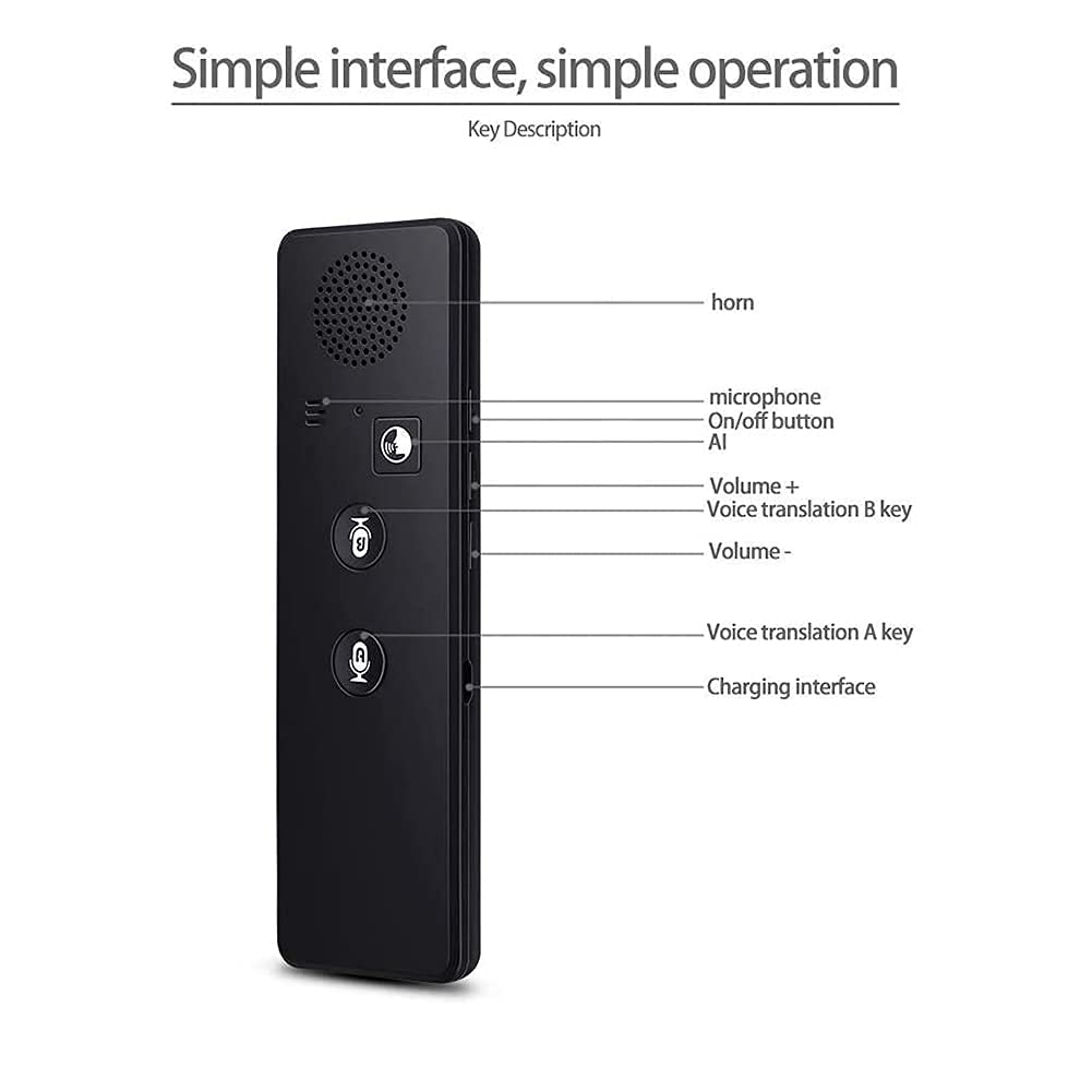Dispositivo traductor, dispositivo traductor de idiomas, traductor electrónico de voz de bolsillo en tiempo real compatible con 40 idiomas, familia de traductores de 13,8 * 4,3 * 1,7 cm Comfortable