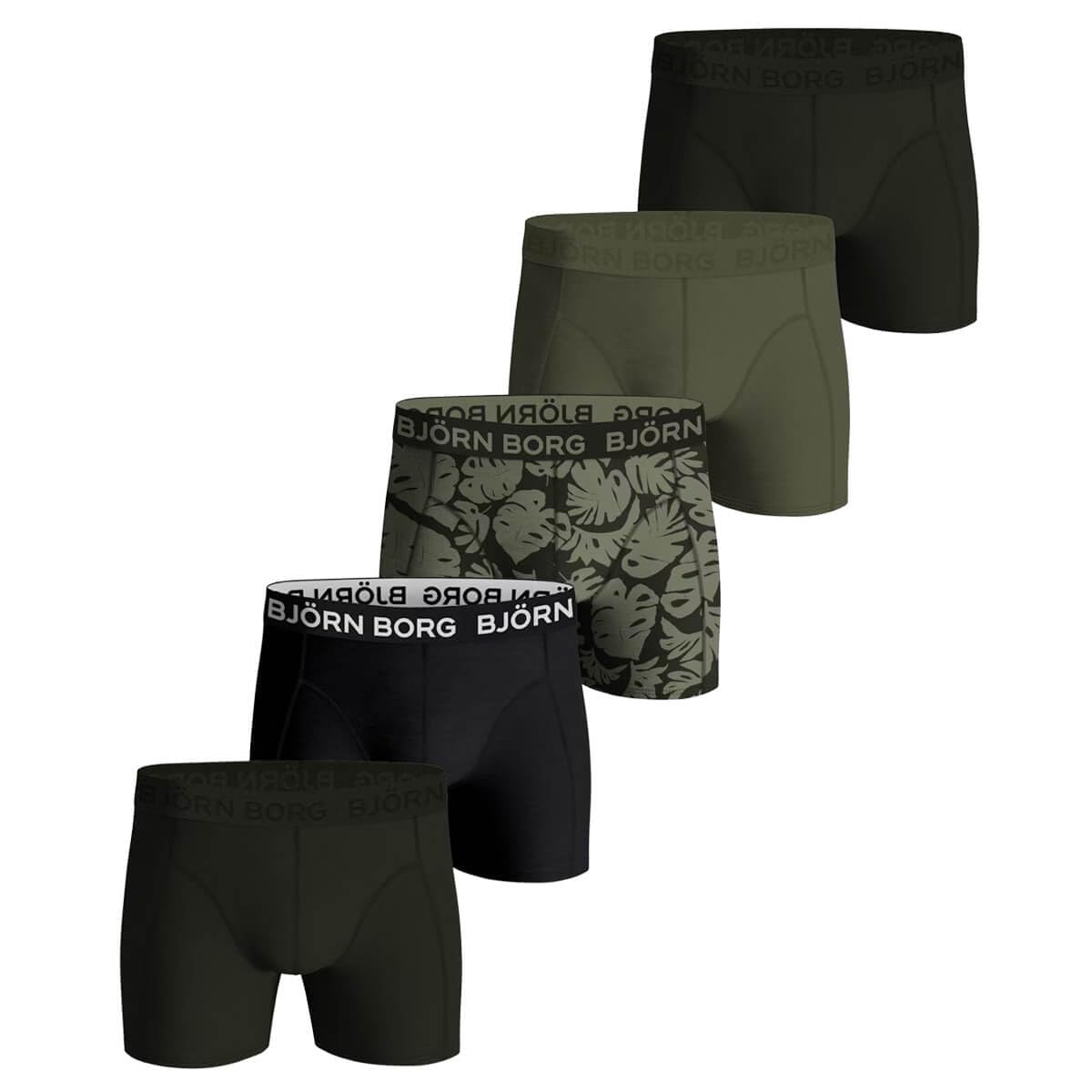 Björn Borg Men's Black, Green, Print Bjorn Borg Cotton Stretch Boxer 5P