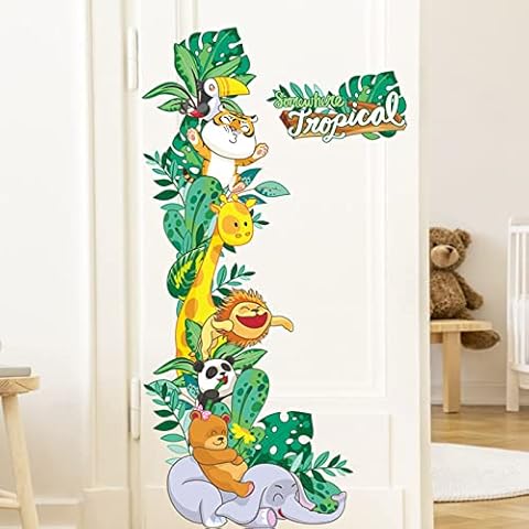 Cartoon Animals Wall Stickers Elephant Giraffe Tiger Wall Decals Removable Peel and Stick Art Murals for Bedroom Nursery Kids Room Bathroom Door Decoration Cover