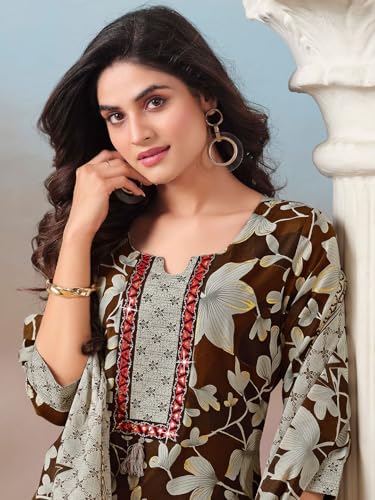 Kurta imprimé floral marron ensemble complet fluide pour masquer les formes - 5