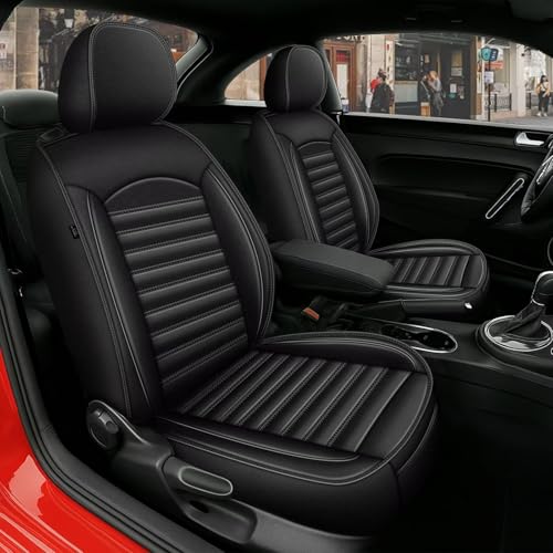 JIAMAOXIN Car Seat Cover Custom Fit for VW Volkswagen Beetle 2012-2019, Faux Leather Seat Covers Waterproof Compatible Airbag, Automotive Seat Protector for Car (Black, 4 Seats)