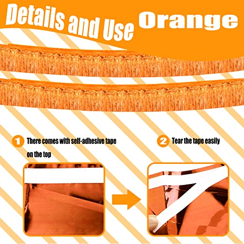 Image of 6 Pack 10 Feet Foil Fringe Garland Metallic Tinsel Streamers Banner Wall Hanging Curtain Backdrop Banner for Parade Floats, Valentine's Day, Wedding, Birthday, Mardi Gras Party Decorations(Orange)