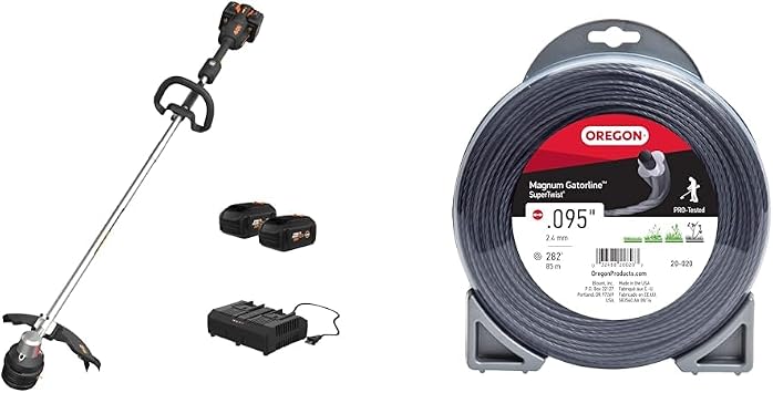 Worx Nitro 40V 15" Cordless String Trimmer Bundle with Oregon 20-020 Magnum Gatorline Trimmer Line