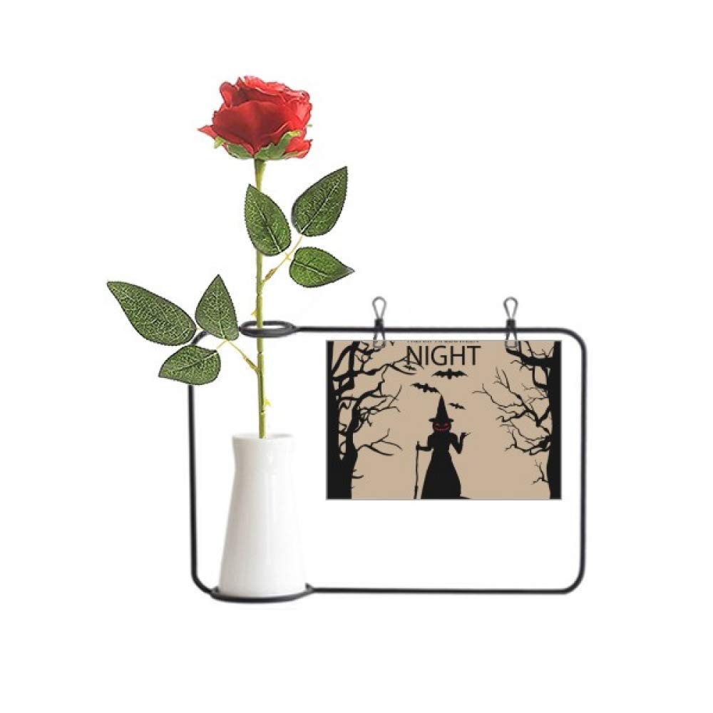 Rose d'Halloween et citrouille artificielle en vase suspendu romantique